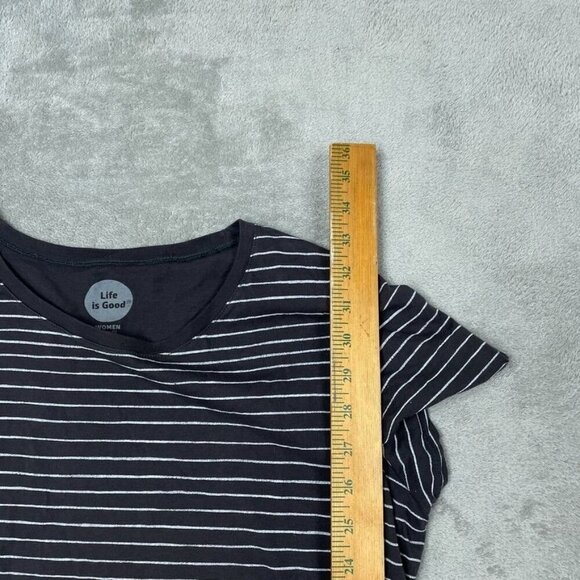 Life Is Good Womens Black & White Striped Cotton Dress L Casual a0937 - Picture 4 of 8